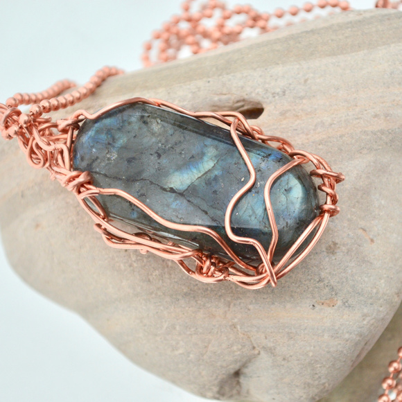 Labradorite Pendant Copper Necklace Chain Solid - Picture 8 of 8
